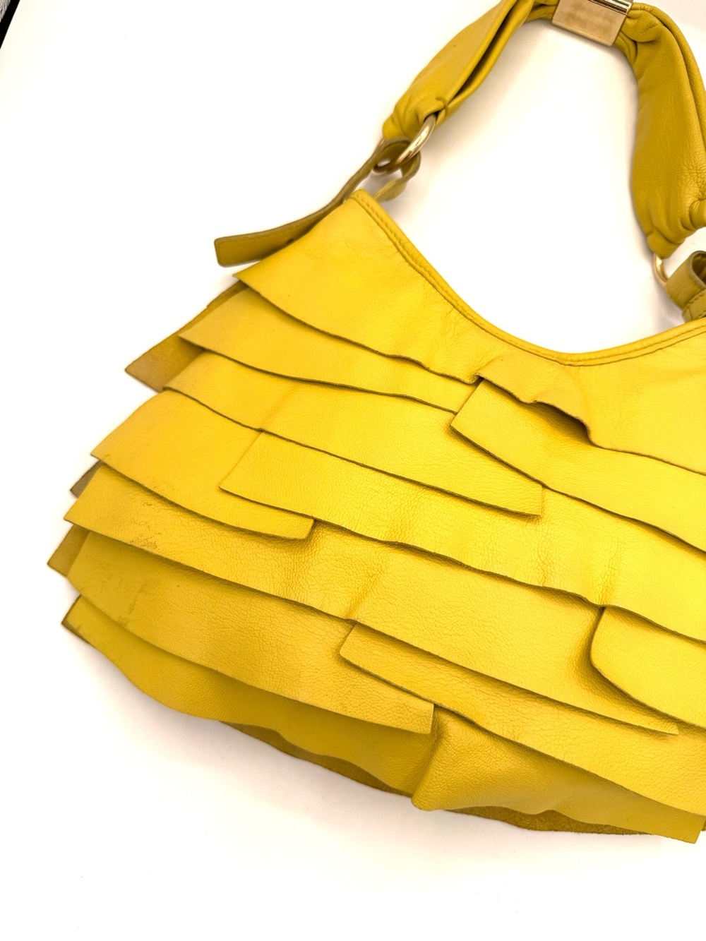 Yves Saint Laurent Yellow Layered Ruffle Leather St. Tropez Mombasa Shoulder Bag - Picture 9 of 12